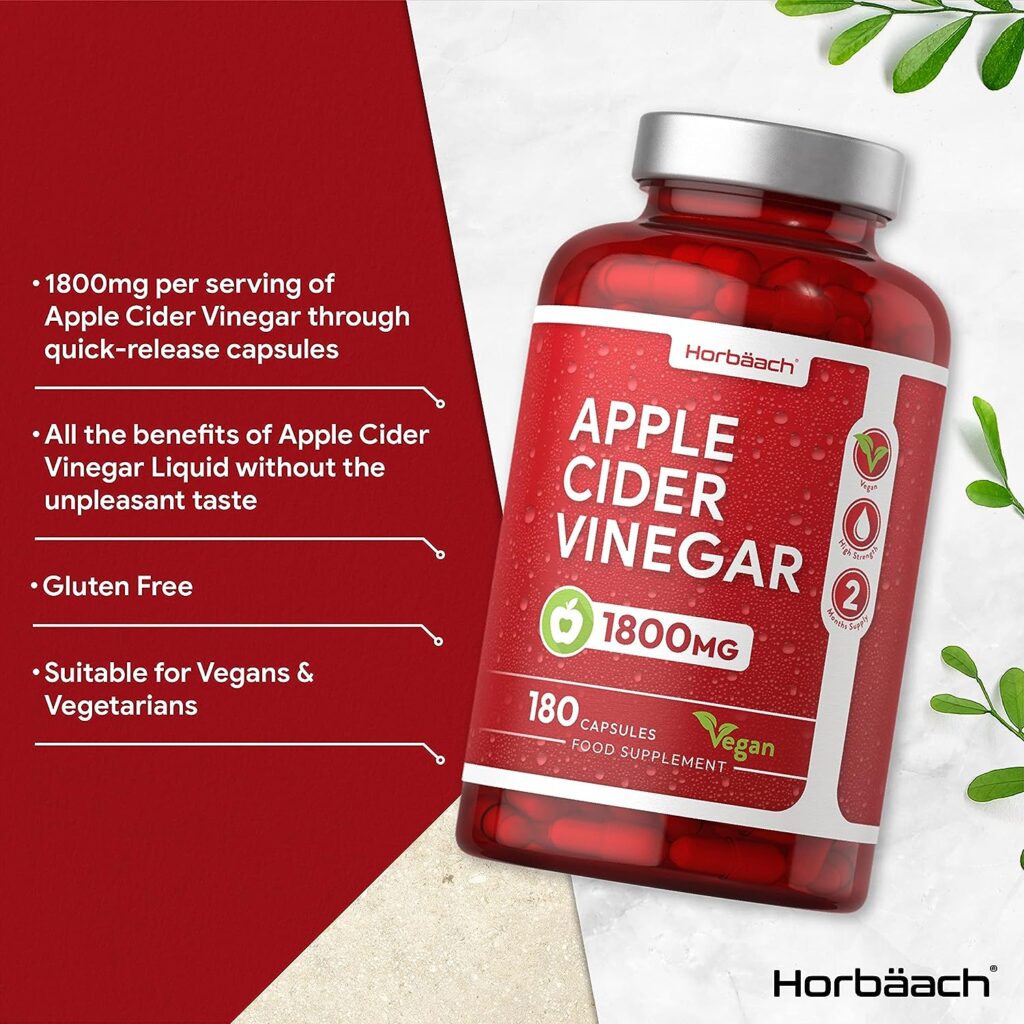 Apple Cider Vinegar Capsules 1800mg | High Strength ACV | 180 Capsules (Not Tablets) | by Horbaach