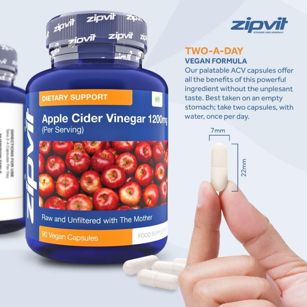 Apple Cider Vinegar with Mother Capsules 1200mg Daily Dose, 90 Vegan Apple Cider Vinegar Capsules. Raw Unfiltered ACV Naturally Rich in Apple Pectin.