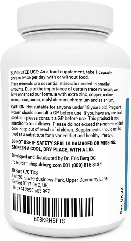 Dr. Bergs Trace Minerals Enhanced Complex - Complete with 70+ Nutrient-Dense Health Mineral - 100% Natural Ingredients - Dietary Supplements - 60 Capsules