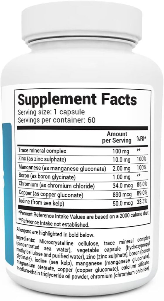 Dr. Bergs Trace Minerals Enhanced Complex - Complete with 70+ Nutrient-Dense Health Mineral - 100% Natural Ingredients - Dietary Supplements - 60 Capsules