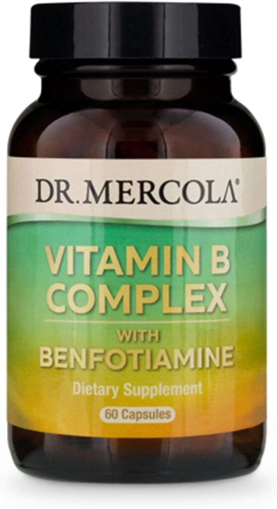 Dr. Mercola Vitamin B Complex with Benfotiamine Dietary Supplement, 30 Servings (60 Capsules), Supports Mood and Energy Production, Non GMO, Soy Free, Gluten Free