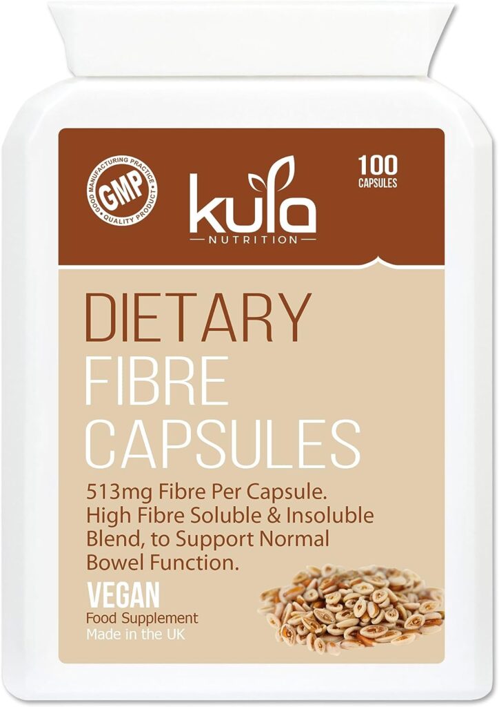 High Fibre Supplement (1026mg per Serving) - 100 Vegan Capsules - Soluble and Insoluble Dietary Fibre Complex - Psyllium Husk Powder, Flaxseed - Fibre Supports Daily Bowel Movements - Kula Nutrition