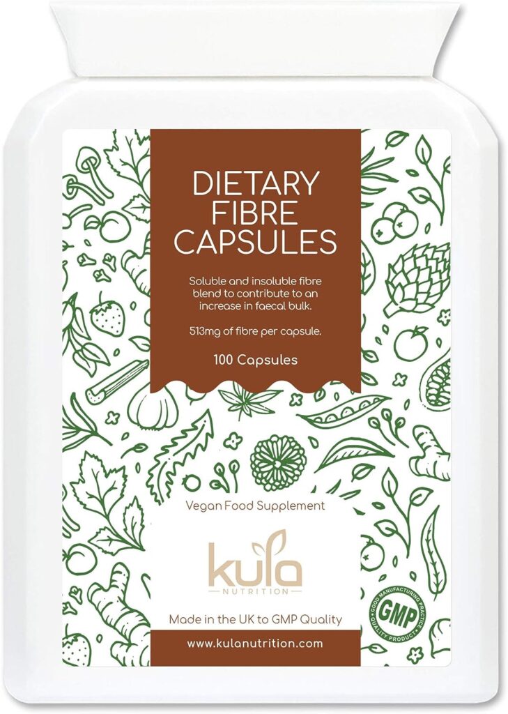 High Fibre Supplement (1026mg per Serving) - 100 Vegan Capsules - Soluble and Insoluble Dietary Fibre Complex - Psyllium Husk Powder, Flaxseed - Fibre Supports Daily Bowel Movements - Kula Nutrition