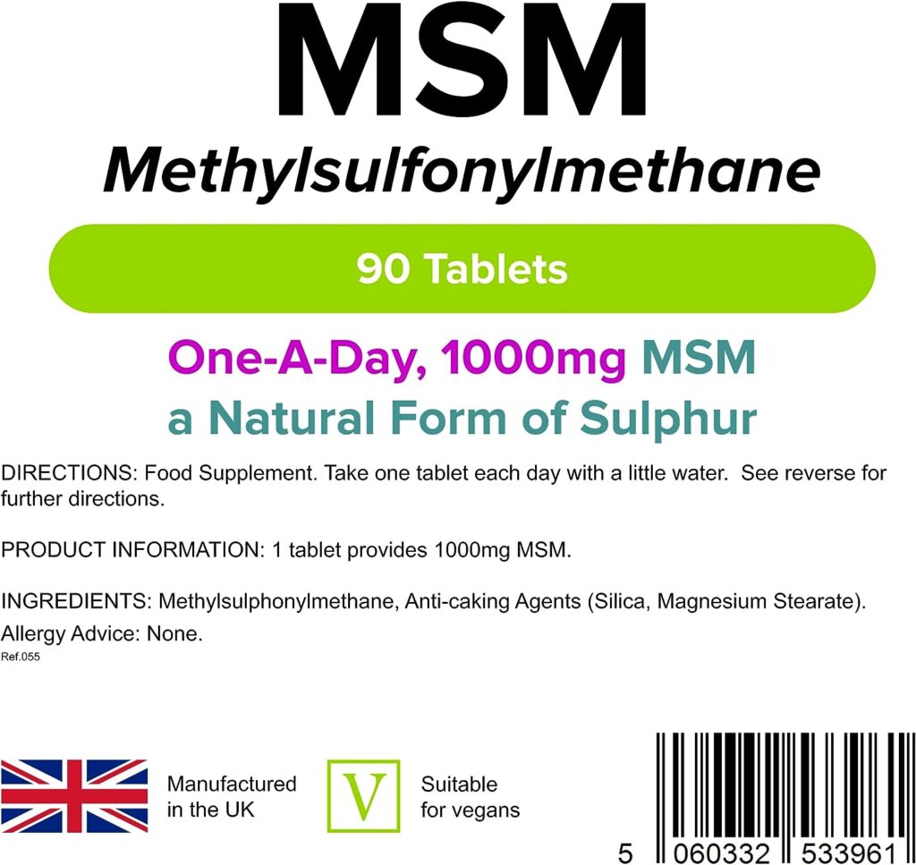 Lindens MSM 1000mg - 90 Vegan Tablets - Rich in Sulphur, Joint Support, Tissue, Joint Care Supplements | Natural Sulfur | (Methylsulfonylmethane) | (3+ Months Supply), UK Made, Letterbox Friendly