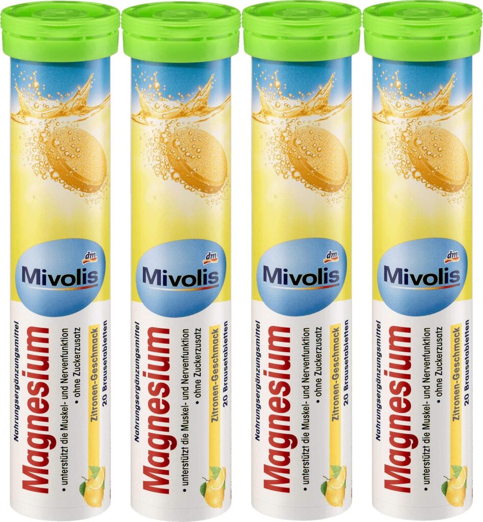 Mivolis Magnesium effervescent Tablets - Dietary Supplements 4 Packs x 20 pcs | Germany