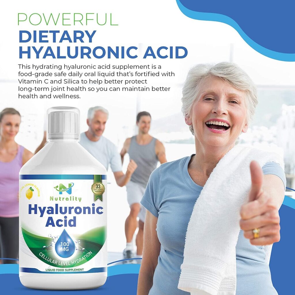 Nutrality Liquid Hyaluronic Acid Dietary Supplement, 100 mg, Low Molecular Natural Cell Hydrating Formula with Vitamin C for Advanced Joint Support, Vegan Friendly