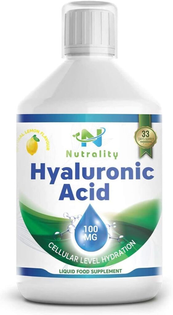 Nutrality Liquid Hyaluronic Acid Dietary Supplement, 100 mg, Low Molecular Natural Cell Hydrating Formula with Vitamin C for Advanced Joint Support, Vegan Friendly