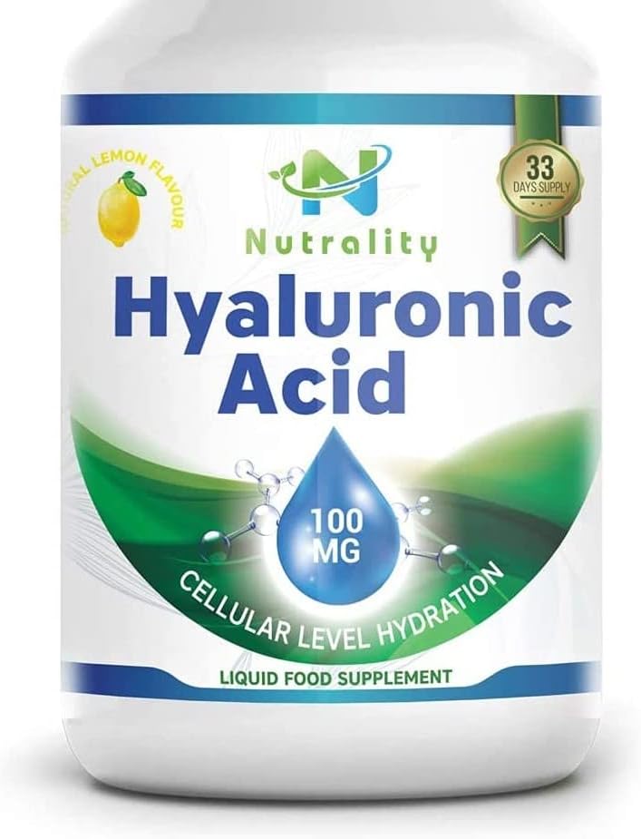 Nutrality Liquid Hyaluronic Acid Dietary Supplement, 100 mg, Low Molecular Natural Cell Hydrating Formula with Vitamin C for Advanced Joint Support, Vegan Friendly