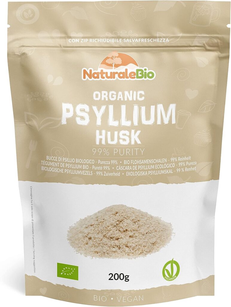 Organic Psyllium Husk - 99% Purity - 200g. Pure Natural Psyllium Seed Husks, Produced in India. High in Fibre, to be Mixed with Water, Beverages, Juices, Vegetarian Vegan. NaturaleBio