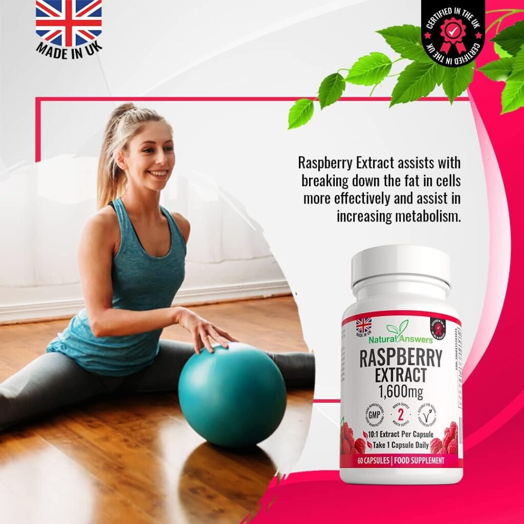 Raspberry Extract 1600mg - Vegan Vegetarian Friendly, Low Carb, Max Strength Ketones Supplements - Made in The UK (60 Capsules)