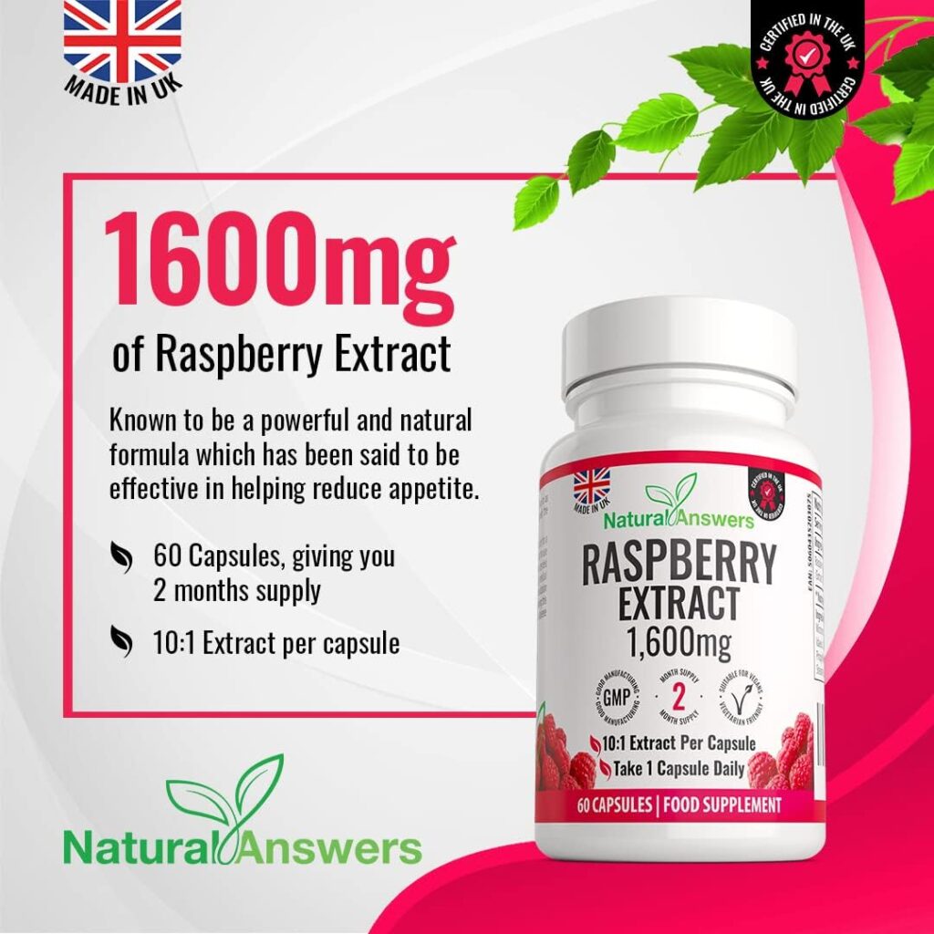 Raspberry Extract 1600mg - Vegan Vegetarian Friendly, Low Carb, Max Strength Ketones Supplements - Made in The UK (60 Capsules)