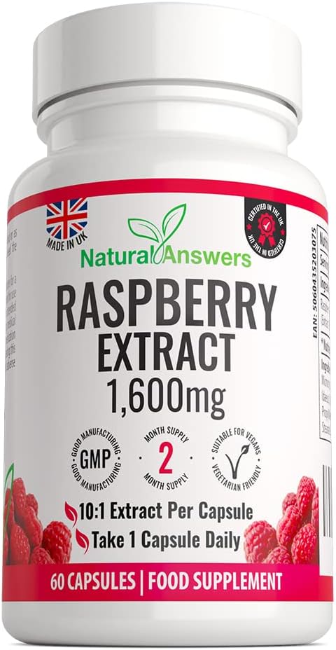 Raspberry Extract 1600mg - Vegan Vegetarian Friendly, Low Carb, Max Strength Ketones Supplements - Made in The UK (60 Capsules)