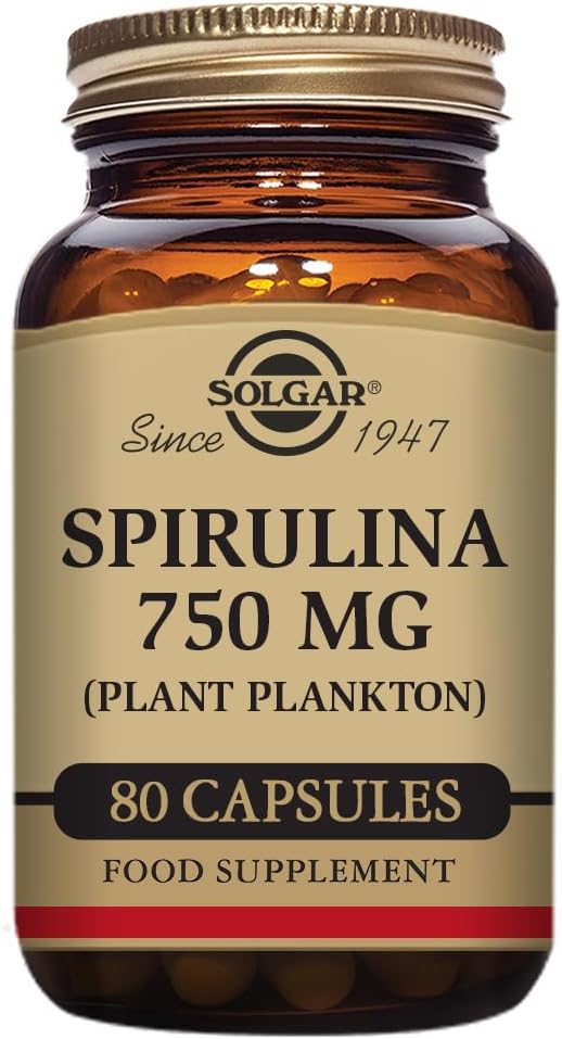 Solgar 750 mg Spirulina Tablets - Pack of 80 - Natural Dietary Supplement - High Concentration of Nutrients - Vegan, Gluten Free and Kosher