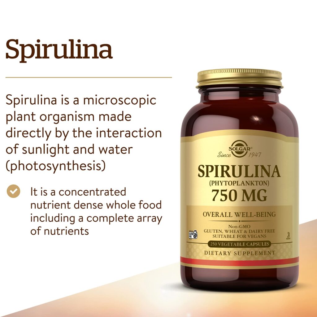 Solgar 750 mg Spirulina Tablets - Pack of 80 - Natural Dietary Supplement - High Concentration of Nutrients - Vegan, Gluten Free and Kosher