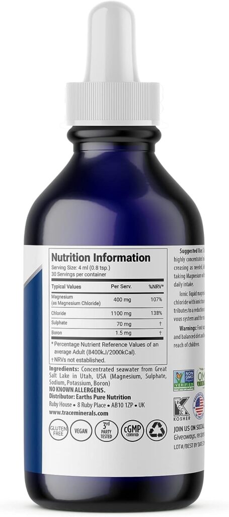 Trace Minerals Mega-Mag Magnesium Supplement - 4Fl Oz Low Sodium Dietary Supplement - Ultra-Concentrated 400mg