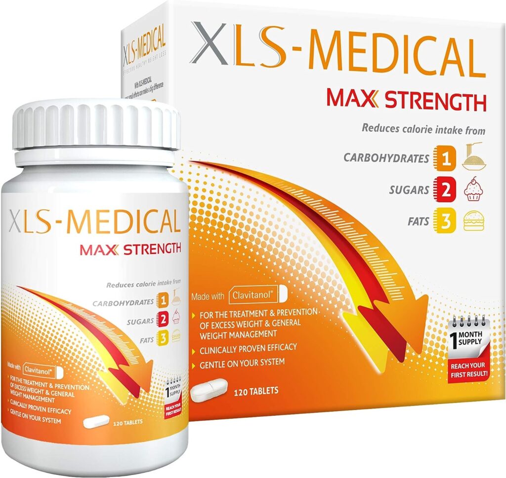 XLS Medical Max Strength Tablets - Reduce Calorie Intake from Carbohydrates, Sugars and Fats - Weight Loss Aid - 120 Tablets, 30 Days Treatment