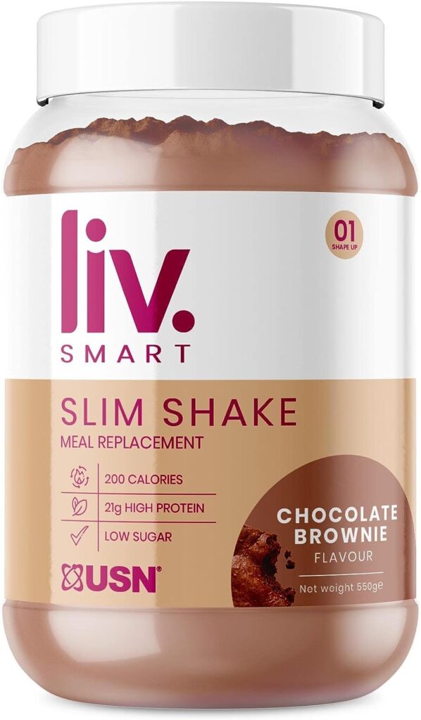 Liv.Smart by USN Slim Chocolate Brownie 550g - High Protein (21g) Meal Replacement Shake Weight Loss Support - Low in Sugar Suitable for Vegetarians