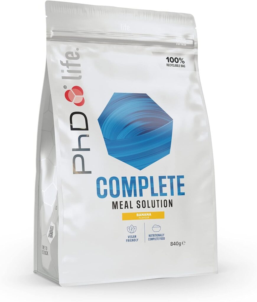 PhD Nutrition Life Complete Meal Solution Vegan Protein Powder, Meal Replacement Protein Powder, Banana Flavour, 840 g Bag