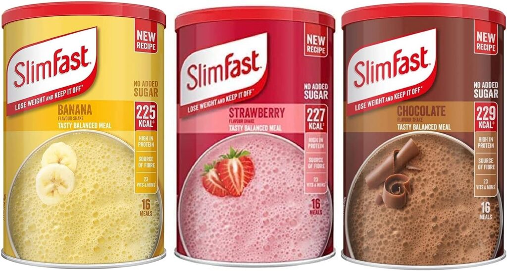 SlimFast Balanced Meal Shake, Healthy Shake for Balanced Diet Plan with Vitamins and Minerals, High in Fibre, Strawberry, Chocolate Banana Flavour, 16 x 3 Servings, 3 x 584 g