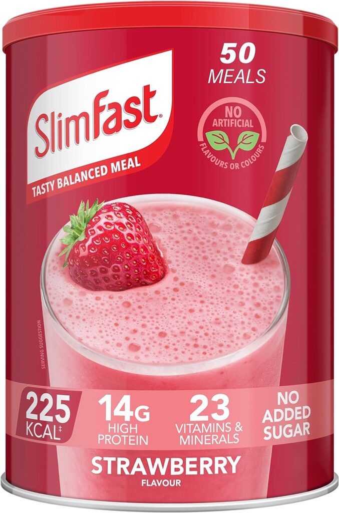 SlimFast Healthy Shake For Balanced Diet Plan With VitamIns And Minerals, High In Fibre, Meal Replacement, Strawberry Flavour, 50 ServIngs, 1.825 kg