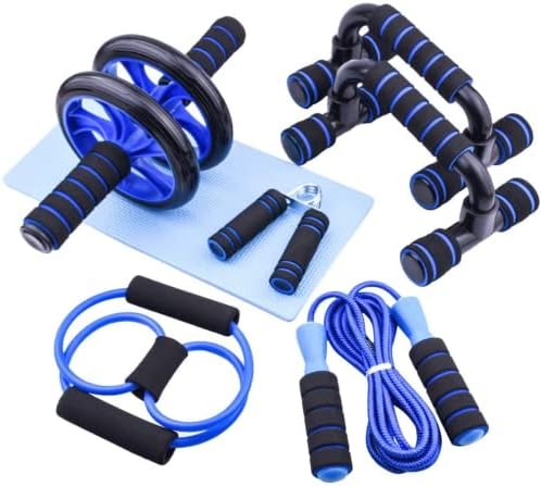 AERLANG 7-IN-1 Ab Roller Wheel Set With, 2 Push-up Bars, Resistance Band, Skipping Rope, Hand Grip And Knee Pad, Fitness Workout At Home Gym, Multi-functional Sports Equipment Fathers Day Gifts