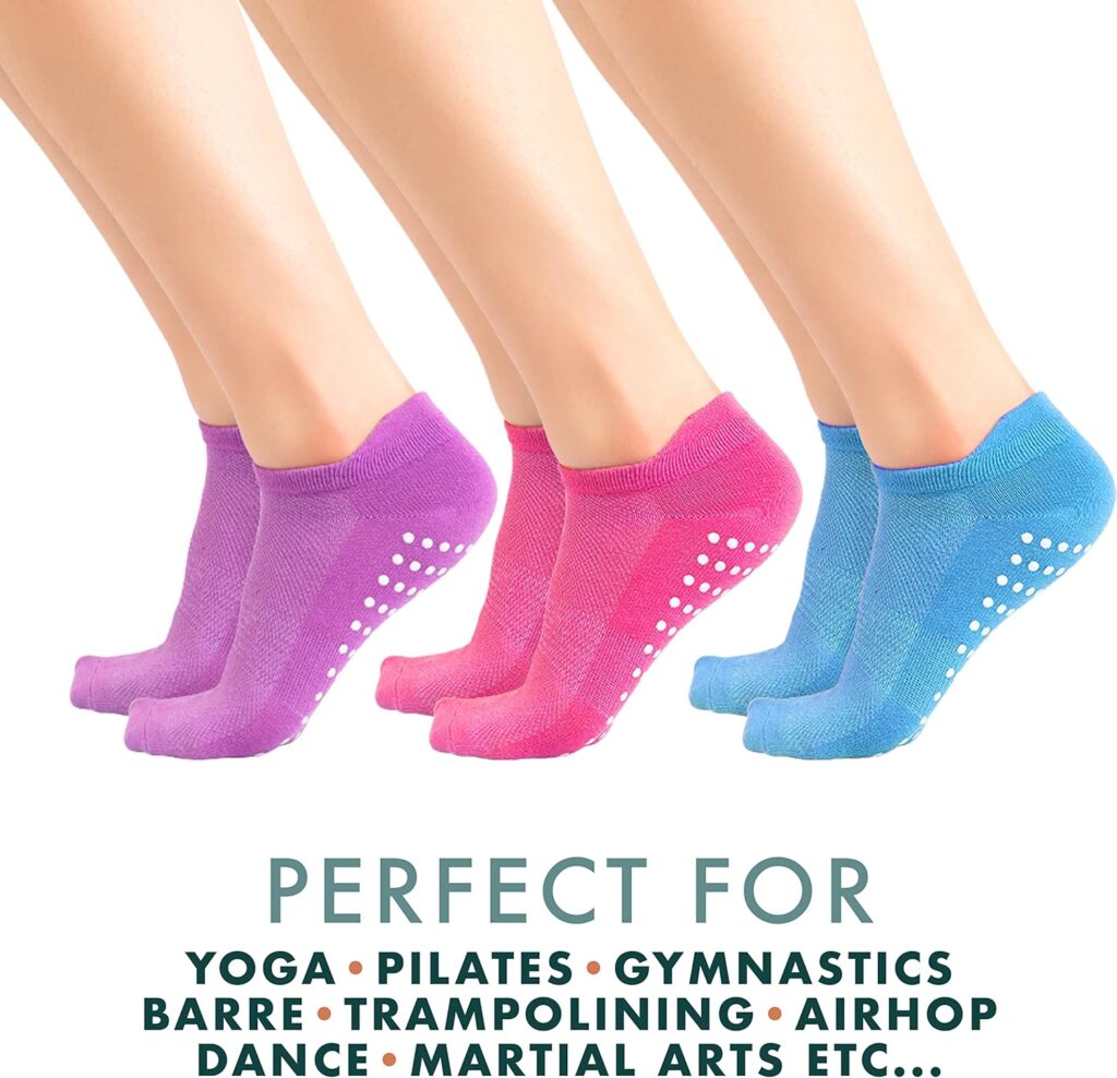 All Things Accessory Yoga Socks for Women, 3 Pairs Non Slip Pilates socks Grip Socks, Ankle Socks for Barre, Dance, Ballet, Workout with Arch Support, Size 4-8