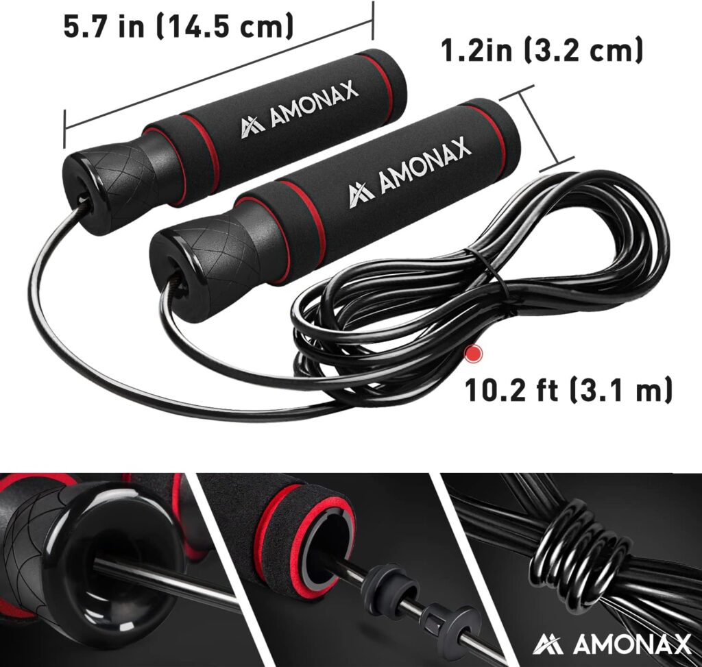 Amonax Gym Equipment for Home Workout (Ab Roller Wheel Set, Skipping Rope, Push-up Handles). Fitness Exercise, Strength Training Equipment for Abs, Weight Loss, Sport Accessories for Men Women