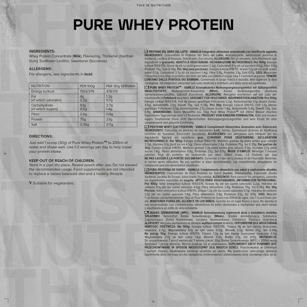 Bulk Pure Whey Protein Powder Shake, Vanilla, 1 kg, Packaging May Vary