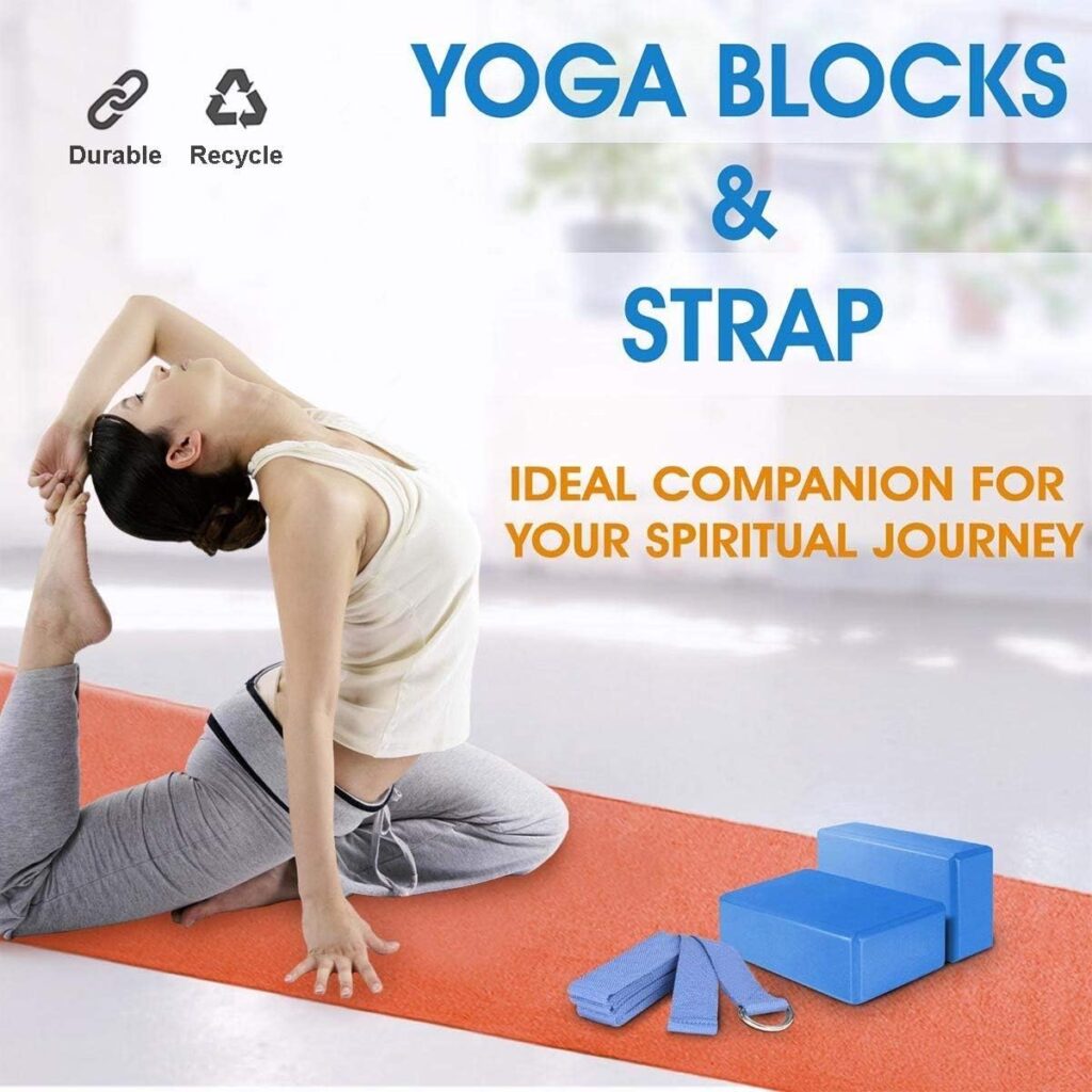 Jims Store 2pcs Yoga Blocks and Strap Set High Density Foam Yoga Bricks Support Deepen for Yoga Pilates