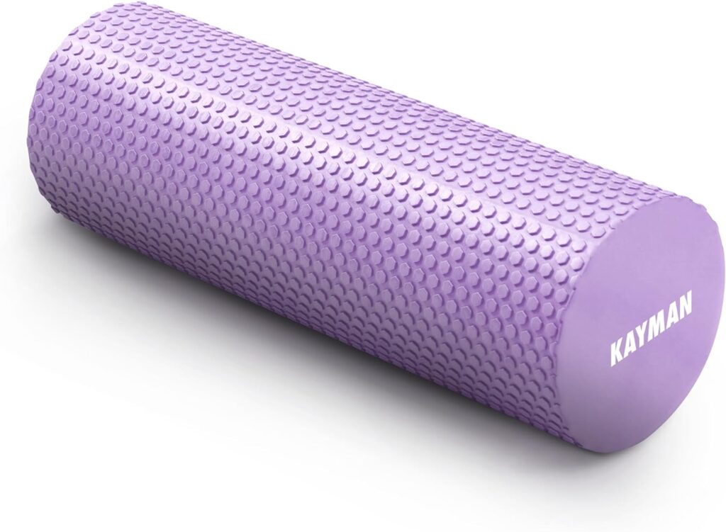 KAYMAN Sports Foam Roller Sports Recovery, Deep Tissue Muscle Tension Relief Circulation Increase Portable Lightweight Self Massager for Back, Legs, Gym, Pilates Yoga EVA 44.5 x 15cm (Black)