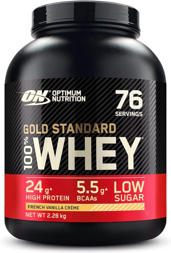 Optimum Nutrition Gold Standard Whey Muscle Building and Recovery Protein Powder With Naturally Occurring Glutamine and Amino Acids, French Vanilla Crème, 76 Servings, 2.28kg, Packaging May Vary