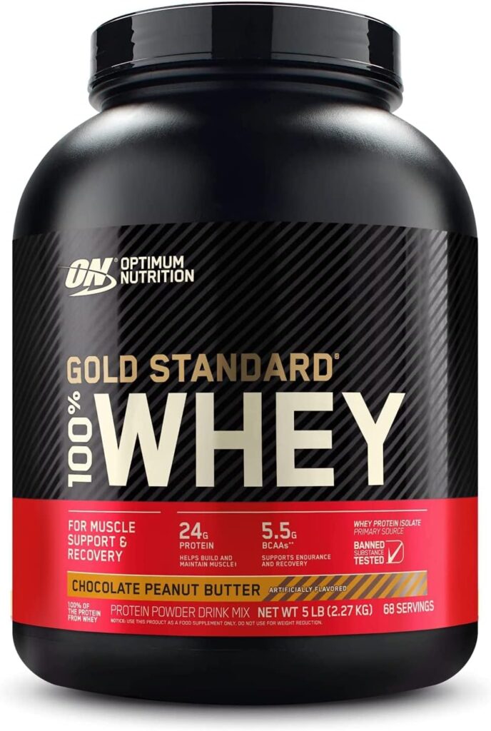 Optimum Nutrition Gold Standard Whey Protein, Muscle Building Powder With Naturally Occurring Glutamine and Amino Acids, Chocolate Peanut Butter, 71 Servings, 2.27kg, Packaging May Vary