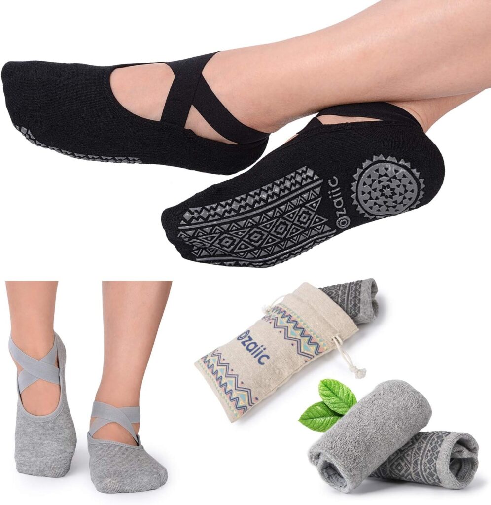 Ozaiic Yoga Socks for Women with Grips, Non-Slip Five Toe Socks for Pilates, Barre, Ballet, Dance, Workout, Fitness