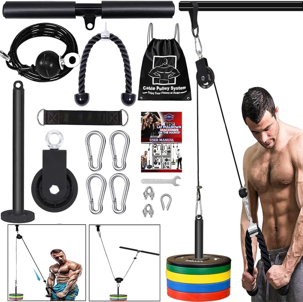 Pulley Cable System Professional Muscle Strength Fitness Attachment Machine Equipment Forearm Wrist Roller Training for LAT Pulldowns Biceps Curl Triceps Extensions