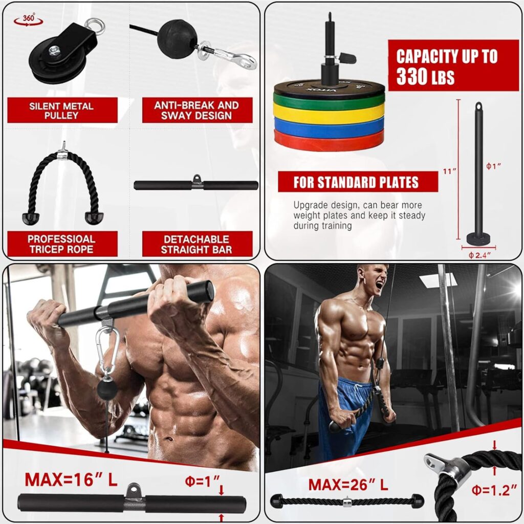 Pulley Cable System Professional Muscle Strength Fitness Attachment Machine Equipment Forearm Wrist Roller Training for LAT Pulldowns Biceps Curl Triceps Extensions