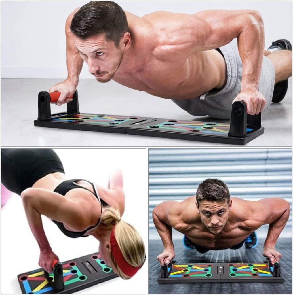 ROMIX Push Up Board, 12 in 1 Multifunctional Portable Press Up Board System, Colour Coded Muscle Board Rack Strength Training Fitness Equipment for Home Gym Exercise Body Building Workout Men Women