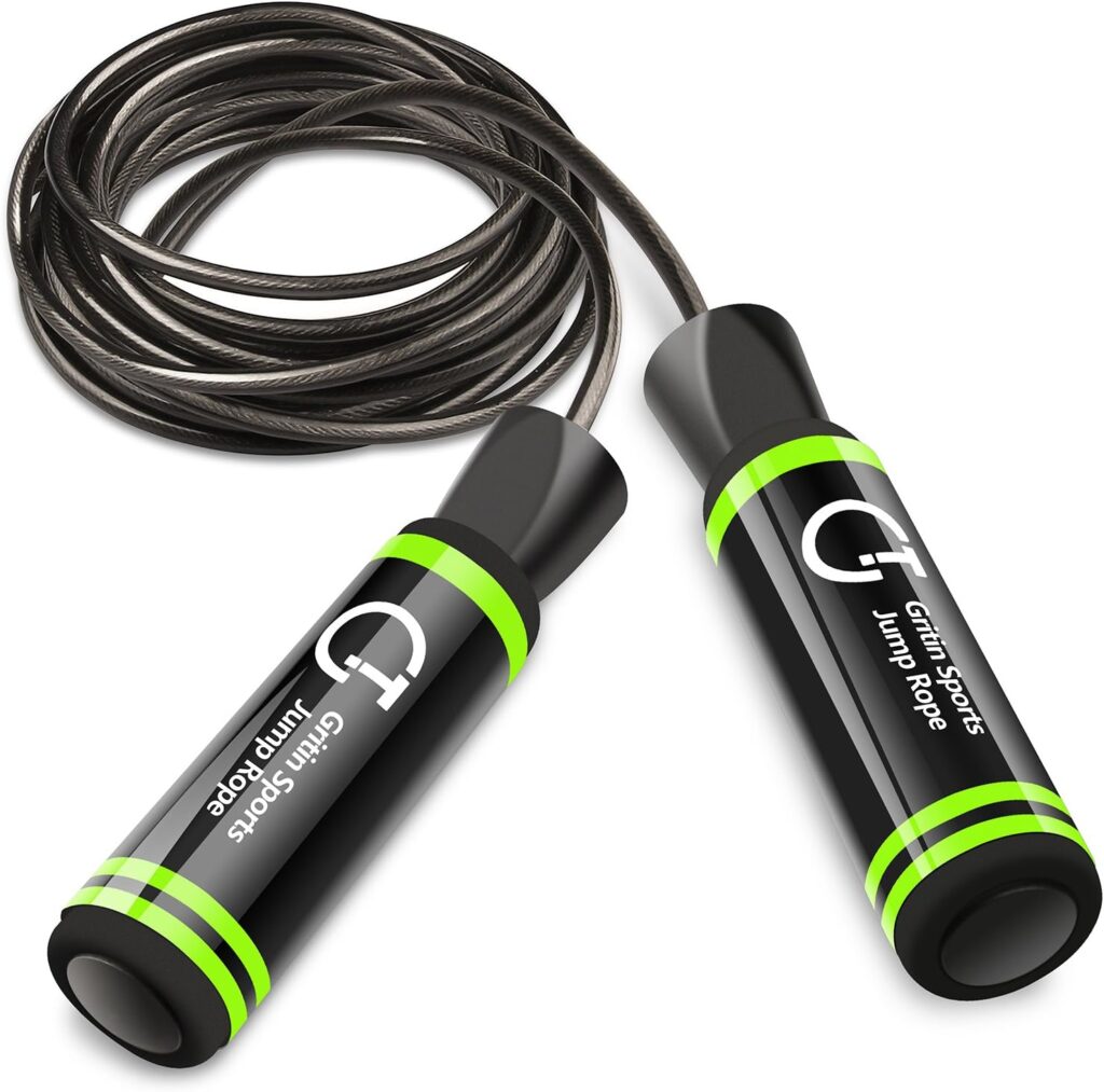 Skipping Rope, Gritin Speed Jump Rope Soft Memory Foam Handle Tangle-free Adjustable RopeRapid Ball Bearings Fitness Workouts Fat Burning Exercises Boxing for Adults, Kids - Length Adjuster Included.