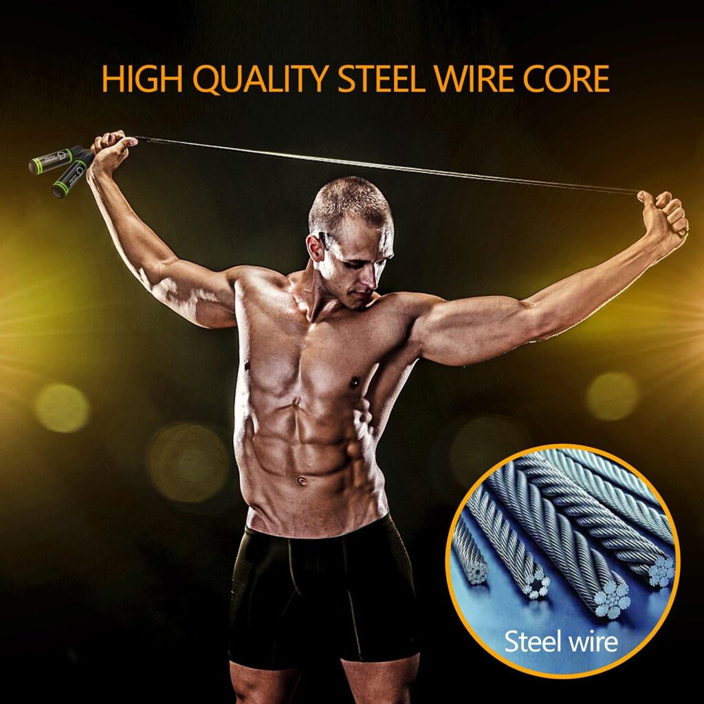 Skipping Rope, Gritin Speed Jump Rope Soft Memory Foam Handle Tangle-free Adjustable RopeRapid Ball Bearings Fitness Workouts Fat Burning Exercises Boxing for Adults, Kids - Length Adjuster Included.