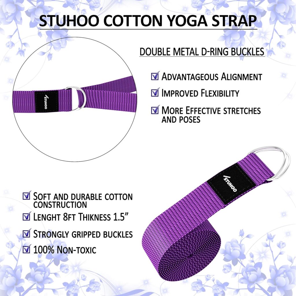 STUHOO Yoga Block Set of 2 and Yoga Strap Includes Descriptive E-book for Beginners Sturdy Yoga Brick Lightweight Eva Foam Block Support Deepen Poses, Provides Strength Stability for Pilates Practice