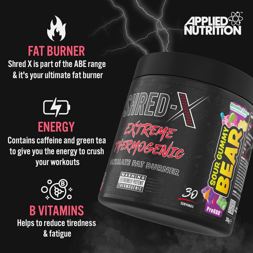Applied Nutrition Shred X Fat Burner - ABE All Blak Everything Fat Burner, Thermo Weight Management (300g - 30 Servings) (Strawberry Kiwi)