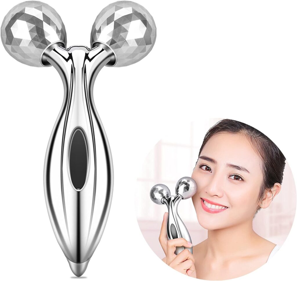 CINY 3D Roller Face Massager, Beauty Face Lift Tool Body Sculpting Firmer Shaper, Muscle Relaxation, Skin Tighten Lift 360 Degrees Rotation Massage Roller for Face Arms Legs Buttocks and Back, Silver