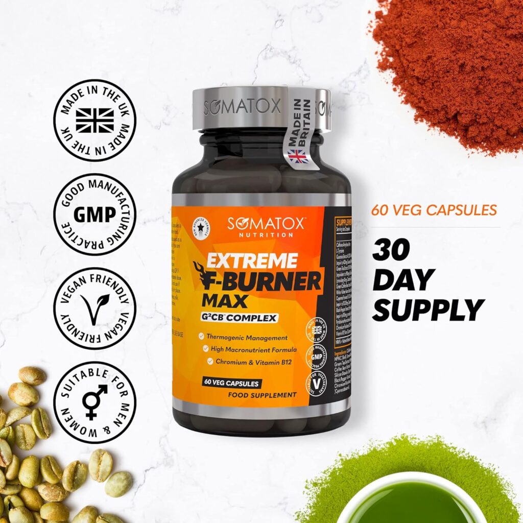 Extreme Fat Burner Max – G²CB™ Advanced T5 Thermo Supplement Diet Pills for Weight Loss Metabolism | B12, L-Carnitine, Green Tea Guarana - 30 Day Supply/Vegan Capsules - Made UK