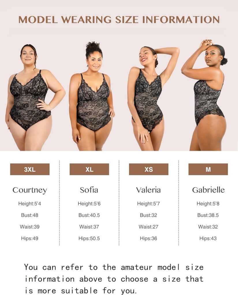 FeelinGirl Lace Bodysuit for Women Tummy Control Shapewear V Neck Backless Tank Tops One Piece Body Shaper Fajas Thongs Black/White S-3XL