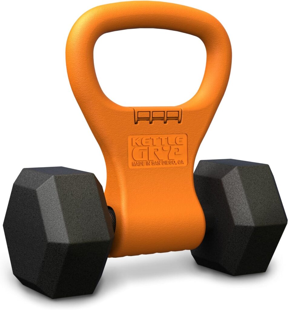 Kettle Gryp Kettlebell Adjustable Portable Weight Grip Travel Workout Equipment Gear for Gym Bag, Crossfit WOD, Weightlifting, Bodybuilding, Lose Weight | Clamps to Dumbells, orange