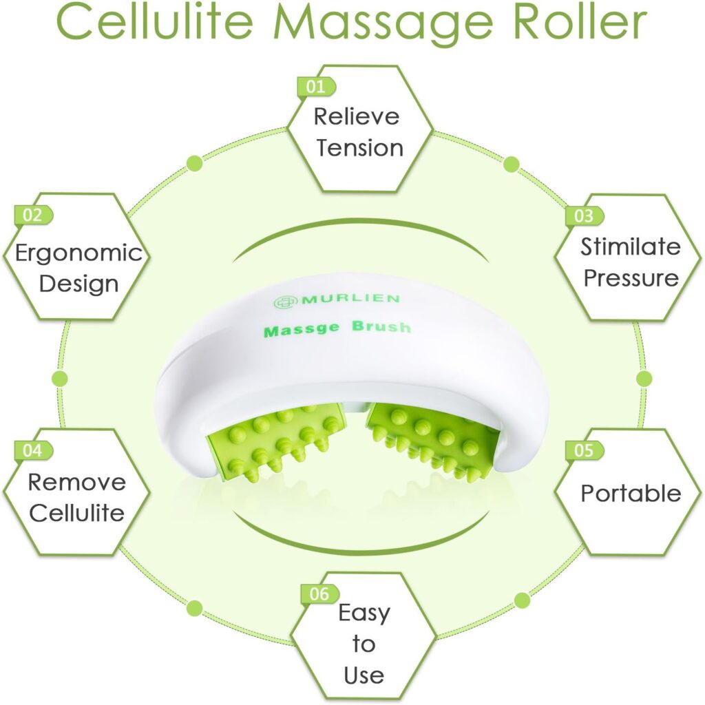 MURLIEN Cellulite Massager, Anti Cellulite Massage Roller for Muscle Soreness and Remove Cellulite, Body Roller Brush for Shoulder, Arms, Buttocks, Back, Abdomen, Legs and Calves – Green/White