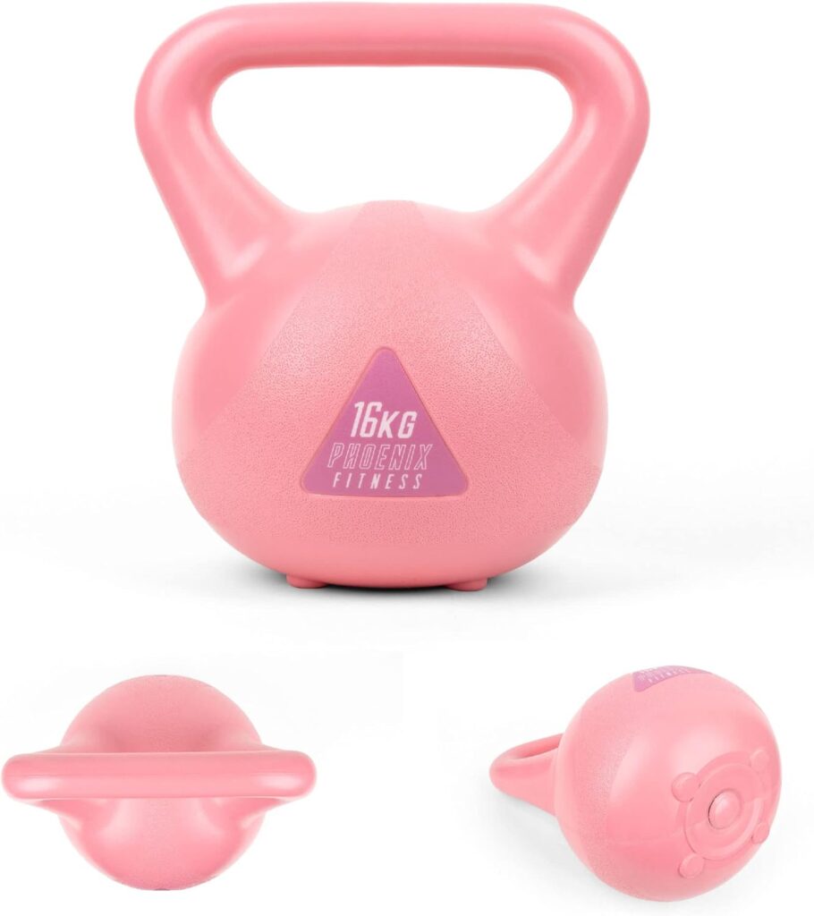 Phoenix Fitness Vinyl Kettlebell - Heavy Weight Kettle Bell for Home Gym Workout Equipment Strength Fitness Pilates Weight Training - Various Weights - Pink