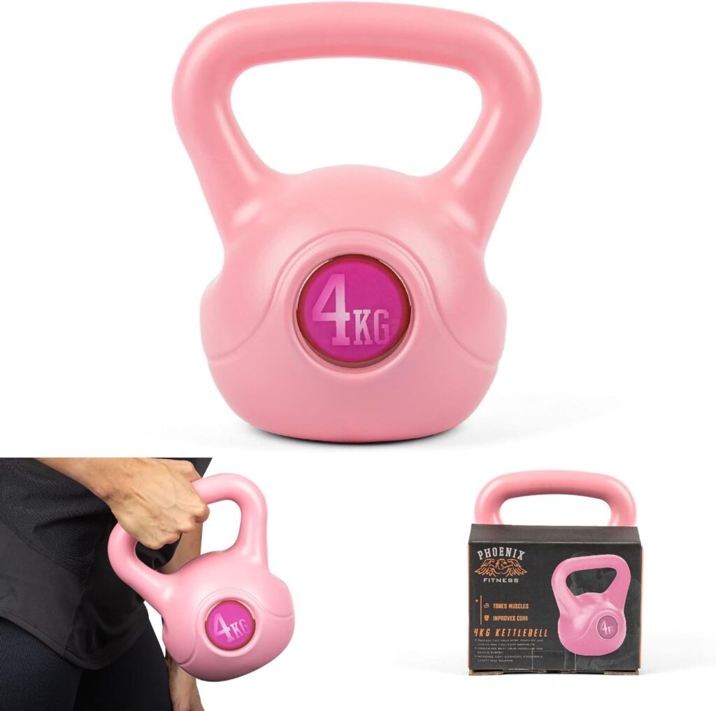 Phoenix Fitness Vinyl Kettlebell - Heavy Weight Kettle Bell for Home Gym Workout Equipment Strength Fitness Pilates Weight Training - Various Weights - Pink