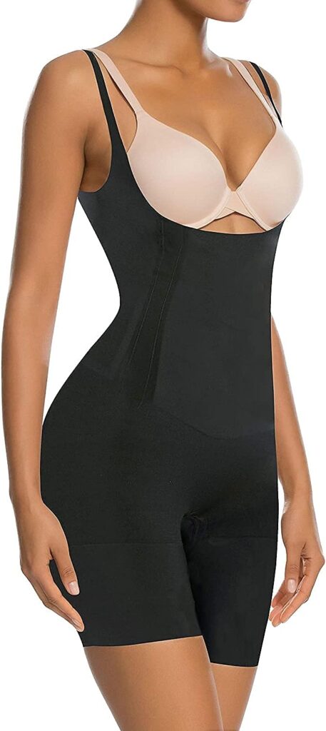 SHAPERX Women Body Shaper Tummy Control Seamless Shapewear Open Bust Mid-Thigh Bodysuit Shorts