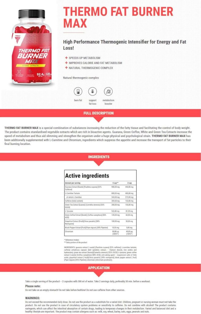 Thermo Fat Burner Max 120tab Trec, Improves Calorie and Fat Metabolism, Natural Thermogenic Complex