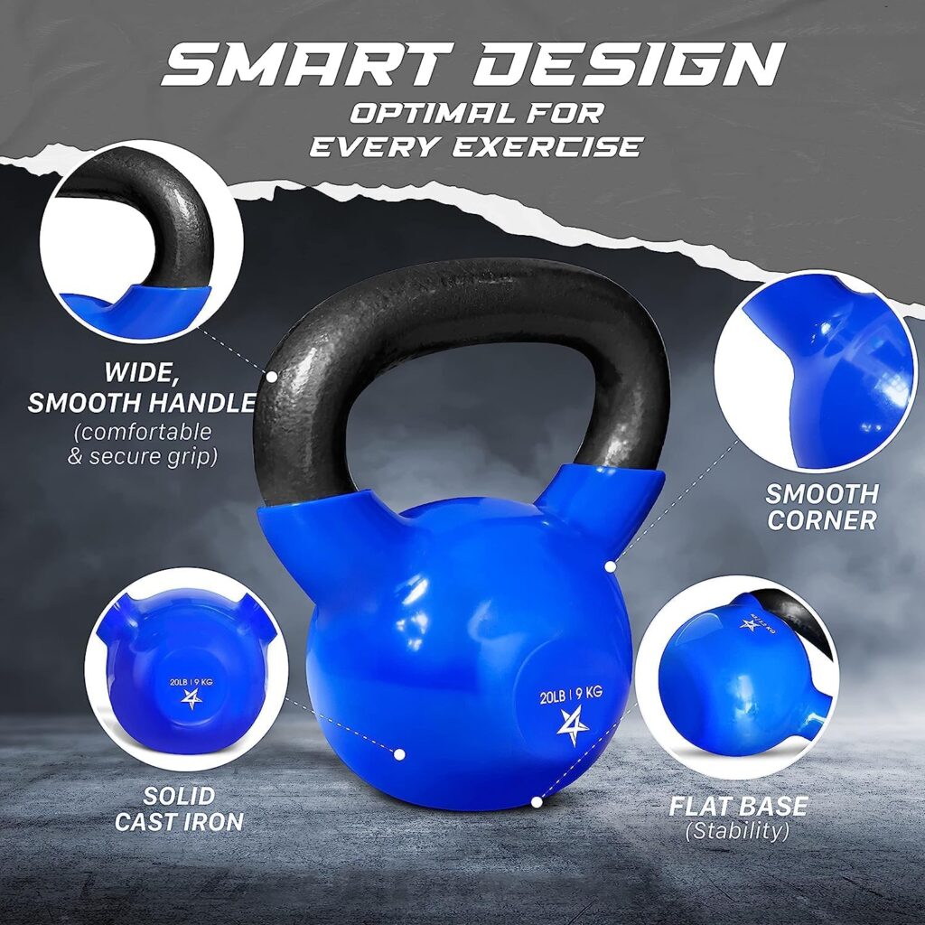 Yes4All 2-20kg Vinyl Coated Cast Iron Kettlebell, Kettle Bell Weight Sets - Blue Kettlebells